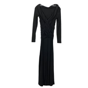 NWOT BEN DE LISI Dress 4 Black Maxi Cuffed V Neck Cross Ruched Slit Side Stretch